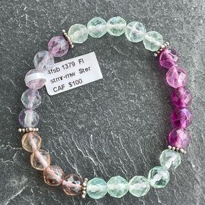Elegant Multicolor Flourite and Sterling Silver 925 Beaded Bracelet 7”